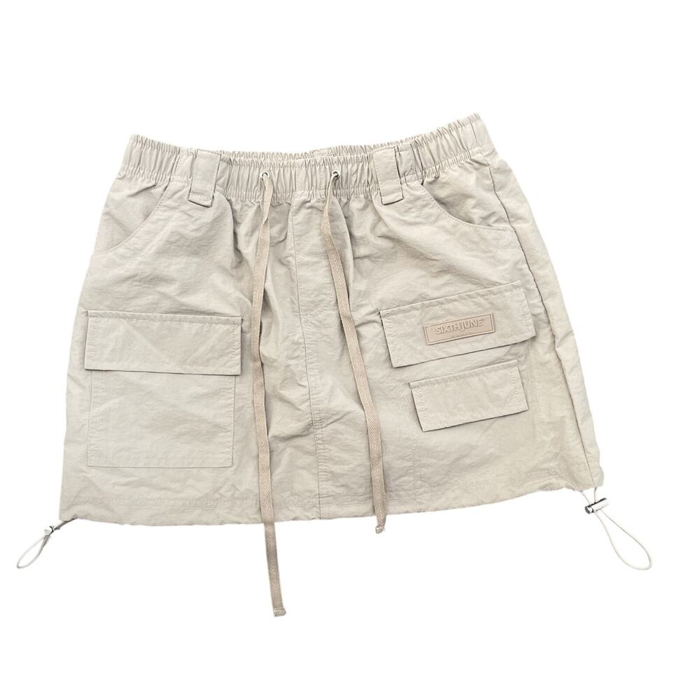 Y2K Sixth June Cargo Mini Skirt S Beige Pocket Parachute Utility Streetwear Brat